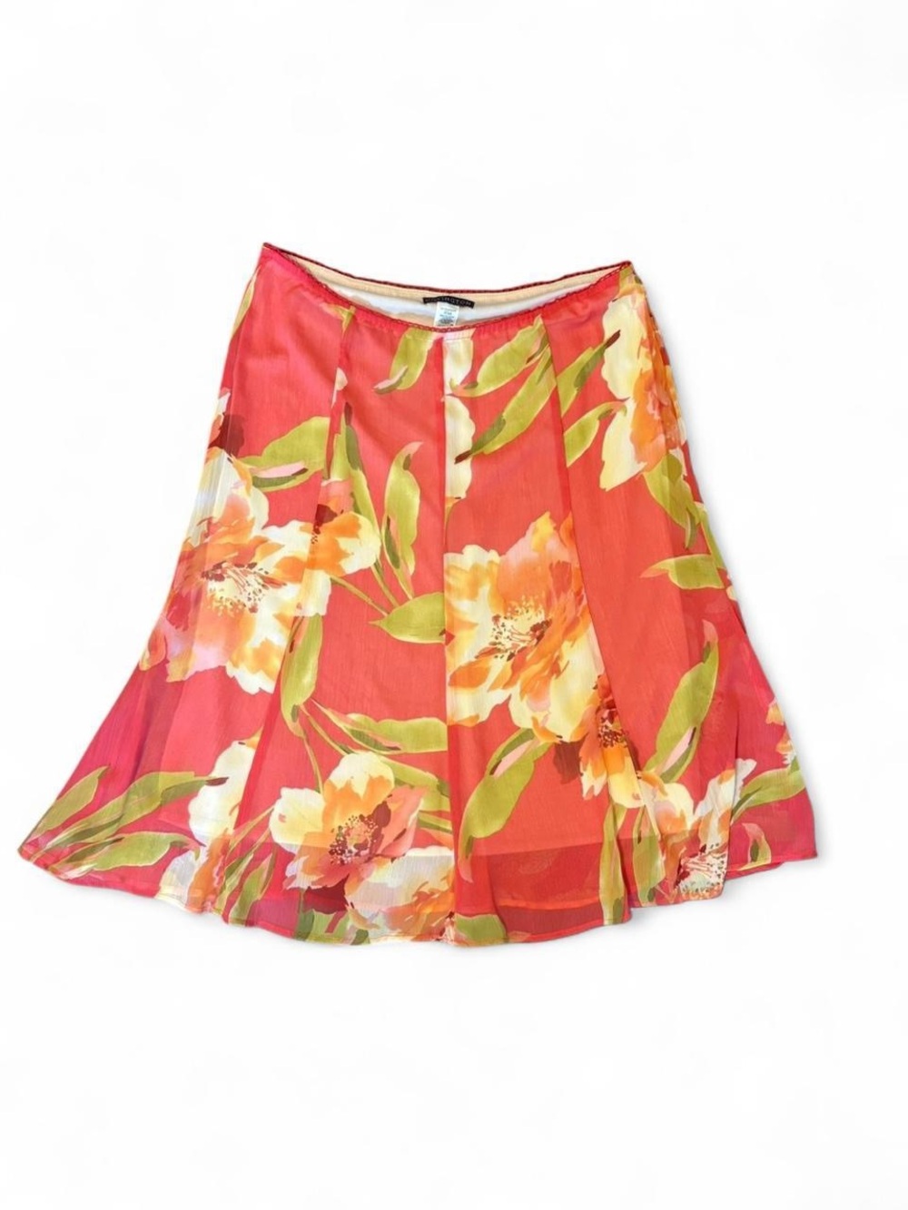 Covington Floral Coral A-Line Midi Skirt, Size M